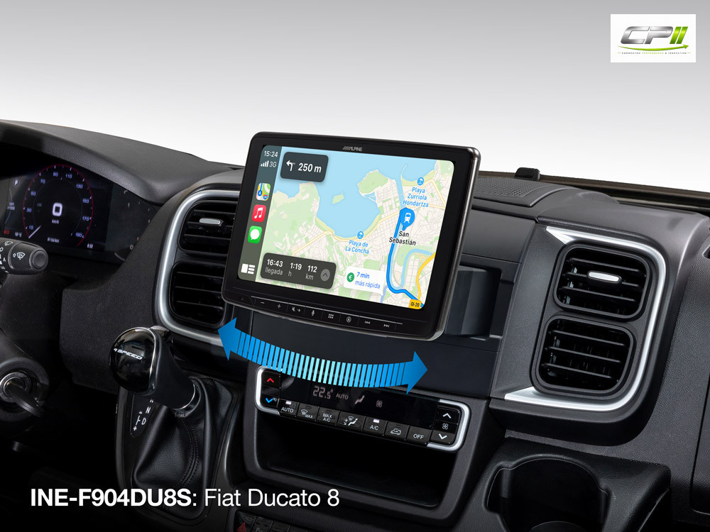Alpine INE-F904DU8S Schwenkbares Navigationssystem mit 9-Zoll Touchscreen für Ducato 8, 1-DIN-Einbaugehäuse, DAB+, Apple CarP
