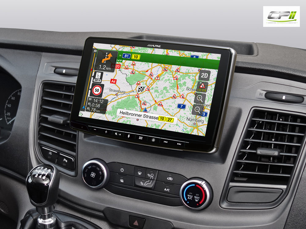 Alpine INE-F904TRA Navigationssystem mit 9-Zoll Touchscreen für Ford Transit Custom mit 1-DIN-Einbaugehäuse, DAB+, Apple CarP