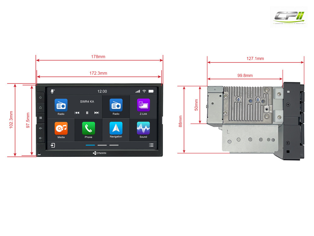 D9-7005 Premium 7-Zoll Universal Dopple Din Android Autoradio mit 4 x 100W Class-D Verstärker, Inkl. Head-up-Display, Apple C