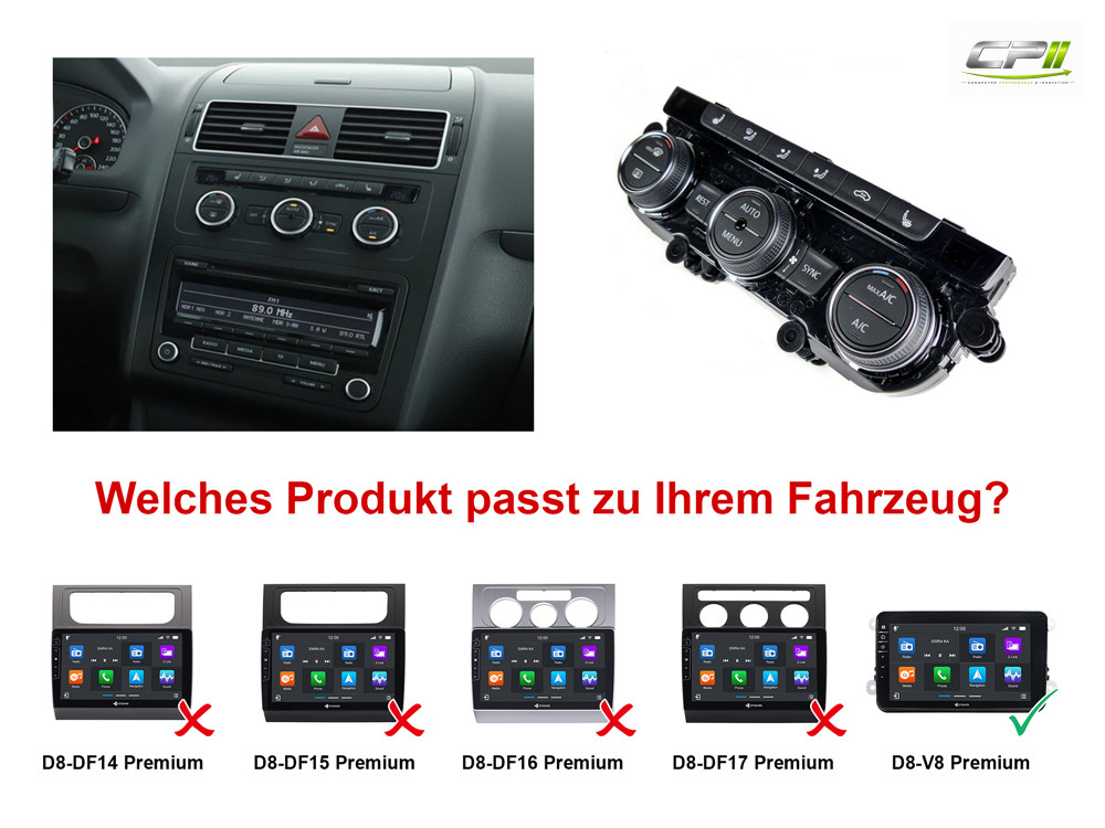 D9-DF15 Premium Android Autoradio für VW Touran mit 4 x 100W Class-D Verstärker, 10,1 Zoll Display (hochauflösend), Inkl. Hea