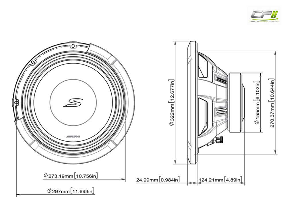 Alpine S2-W12D4 S-Series 30 cm (12-Zoll) Subwoofer mit 4 Ohm Doppelschwingspule – S2-W12D4-05 CPII