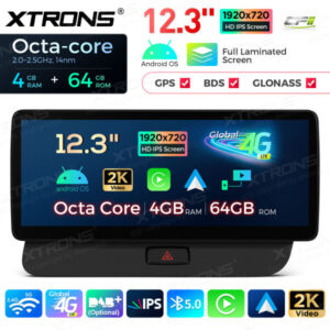 QLA22UCA12Q5R 12,3 Zoll Octa Core 4 + 64 GB Global 4G LTE Android Autoradio Multimedia Player mit vollständig laminiertem 2K