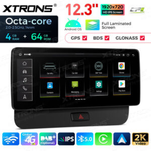 QLA22UCA12Q5R 12,3 Zoll Octa Core 4 + 64 GB Global 4G LTE Android Autoradio Multimedia Player mit vollständig laminiertem 2K