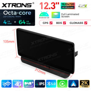 QLA22UCA12Q5R 12,3 Zoll Octa Core 4 + 64 GB Global 4G LTE Android Autoradio Multimedia Player mit vollständig laminiertem 2K