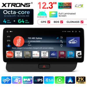QLA22UHA12Q5R 12,3 Zoll Octa Core 4 + 64 GB Global 4G LTE Android Autoradio Multimedia Player mit vollständig laminiertem 2K
