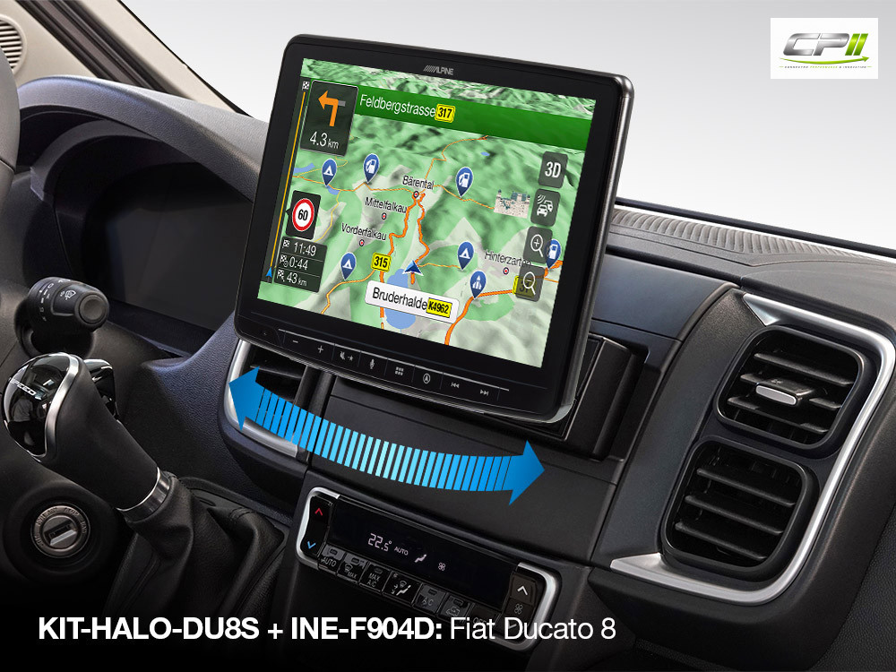 Alpine KIT-HALO-DU8S Schwenkbares Einbauset für Fiat Ducato 8, passend für 2-DIN Öffnung zum Einbau eines Alpine 1-DIN Halo A