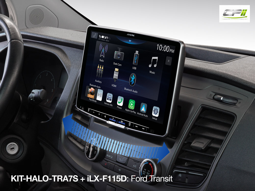 Alpine KIT-HALO-TRA7S Schwenkbares Einbauset für Ford Transit Custom, passend für 1-DIN Öffnung zum Einbau eines Alpine 1-DIN