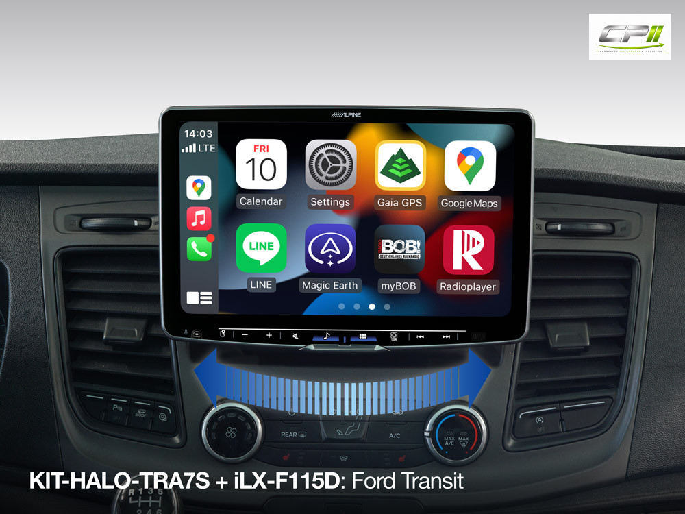 Alpine KIT-HALO-TRA7S Schwenkbares Einbauset für Ford Transit Custom, passend für 1-DIN Öffnung zum Einbau eines Alpine 1-DIN