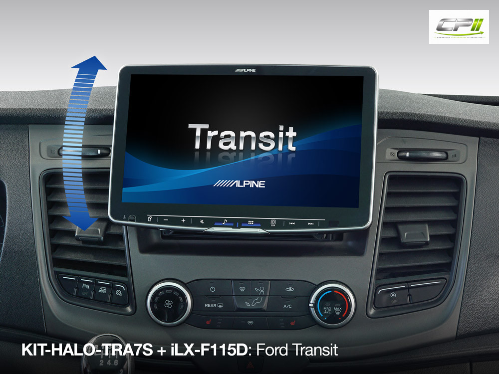 Alpine KIT-HALO-TRA7S Schwenkbares Einbauset für Ford Transit Custom, passend für 1-DIN Öffnung zum Einbau eines Alpine 1-DIN
