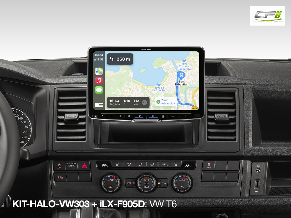 Alpine KIT-HALO-VW303 1-DIN Alpine Halo und 2-DIN Einbauset mit CAN zu UART-Interface für VW Plattform (MIB-PQ - Seat, Skoda