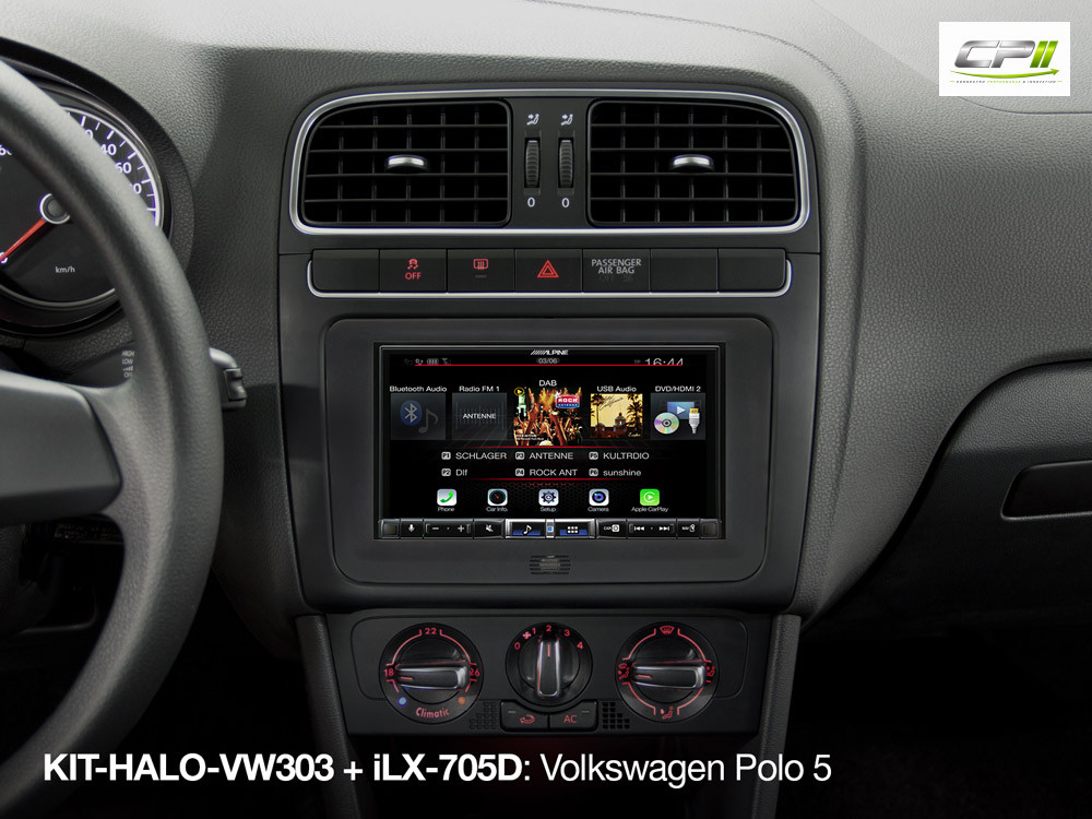 Alpine KIT-HALO-VW303 1-DIN Alpine Halo und 2-DIN Einbauset mit CAN zu UART-Interface für VW Plattform (MIB-PQ - Seat, Skoda