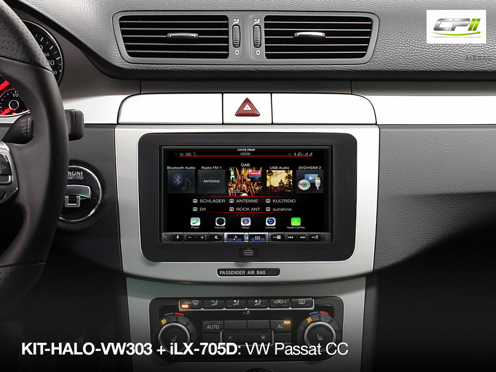 Alpine KIT-HALO-VW303 1-DIN Alpine Halo und 2-DIN Einbauset mit CAN zu UART-Interface für VW Plattform (MIB-PQ - Seat, Skoda