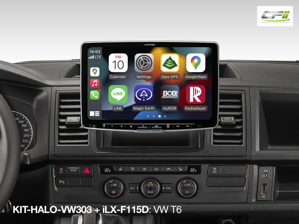 Alpine KIT-HALO-VW303 1-DIN Alpine Halo und 2-DIN Einbauset mit CAN zu UART-Interface für VW Plattform (MIB-PQ - Seat, Skoda