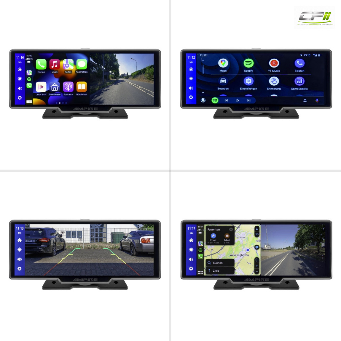 AMPIRE Smartphone-Monitor 25.4cm (10'') AHD Dual-Dashcam & Rückfahrkamera – CPM102-02 CPII