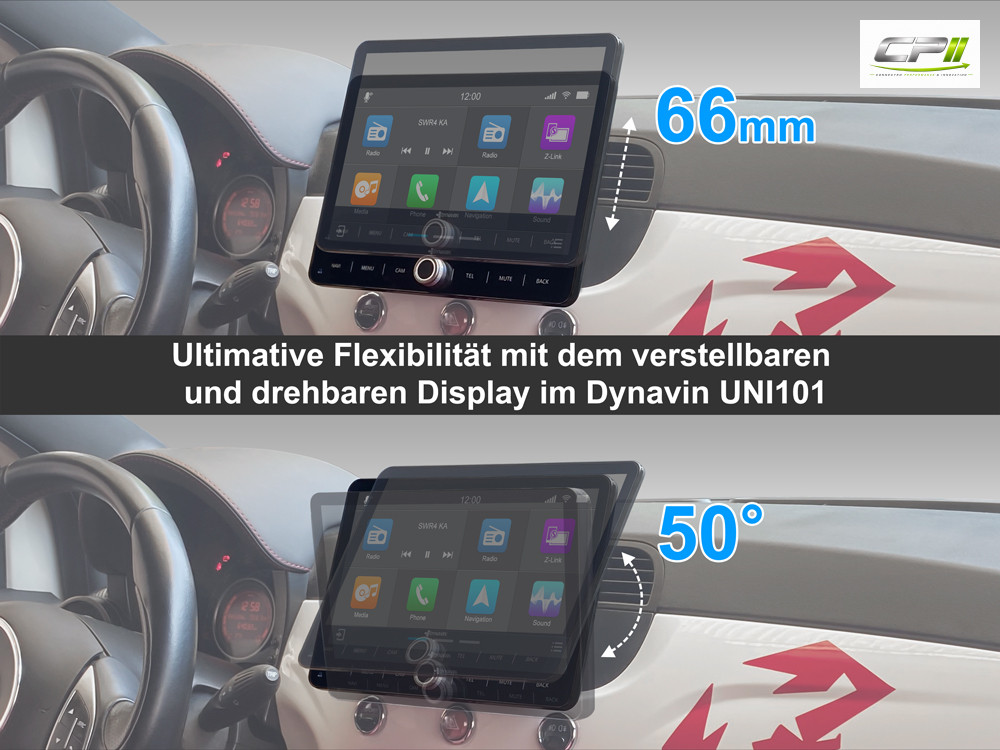 D9-UNI101 Premium 10,1-Zoll 1 DIN Universal Android Autoradio mit 4 x 100W Class-D Verstärker, Inkl. Head-up-Display, Apple C