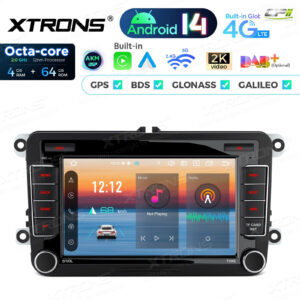 PX74MTVL 7 Zoll Octa Core 4 + 64 GB Android 14 Autoradio Multimedia Player Custom Fit für Volkswagen / SEAT / SKODA Global 4G
