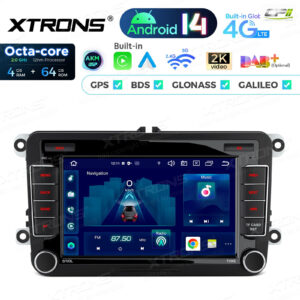PX74MTVL 7 Zoll Octa Core 4 + 64 GB Android 14 Autoradio Multimedia Player Custom Fit für Volkswagen / SEAT / SKODA Global 4G