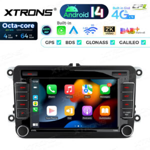 PX74MTVL 7 Zoll Octa Core 4 + 64 GB Android 14 Autoradio Multimedia Player Custom Fit für Volkswagen / SEAT / SKODA Global 4G