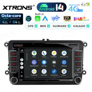 PX74MTVL 7 Zoll Octa Core 4 + 64 GB Android 14 Autoradio Multimedia Player Custom Fit für Volkswagen / SEAT / SKODA Global 4G