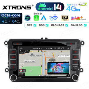 PX74MTVL 7 Zoll Octa Core 4 + 64 GB Android 14 Autoradio Multimedia Player Custom Fit für Volkswagen / SEAT / SKODA Global 4G