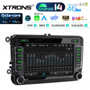 PX74MTVL 7 Zoll Octa Core 4 + 64 GB Android 14 Autoradio Multimedia Player Custom Fit für Volkswagen / SEAT / SKODA Global 4G