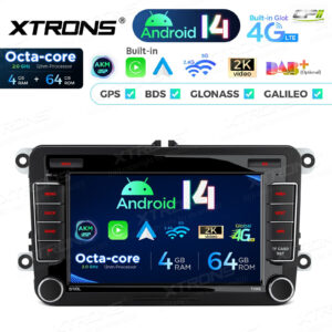 PX74MTVL 7 Zoll Octa Core 4 + 64 GB Android 14 Autoradio Multimedia Player Custom Fit für Volkswagen / SEAT / SKODA Global 4G