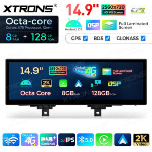 Android Autoradio XtronsQLBH44THNBL 14,9 Zoll Octa Core 8 + 128 GB Global 4G LTE Multimedia Bildschirm für BMW 3er F30 F31 F3