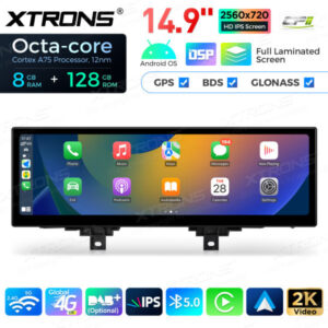 Android Autoradio XtronsQLBH44THNBL 14,9 Zoll Octa Core 8 + 128 GB Global 4G LTE Multimedia Bildschirm für BMW 3er F30 F31 F3