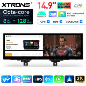 Android Autoradio XtronsQLBH44THNBL 14,9 Zoll Octa Core 8 + 128 GB Global 4G LTE Multimedia Bildschirm für BMW 3er F30 F31 F3