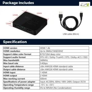 ACHDMI1TO2 1 Eingang 2 Ausgang HDMI Splitter – ACHDMI1TO2-04 CPII