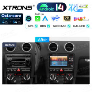 PX74A3AL 7-Zoll-Autoradio-Navigationssystem mit Android 14 Autoradio mit integriertem CarPlay und Android Auto und DSP Custom