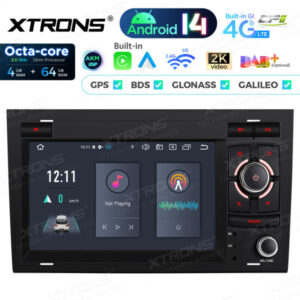 PX74A4AL 7-Zoll-Android-14-Autoradio-Navigationssystem mit integriertem CarPlay und Android Auto und DSP Custom Fit für Audi