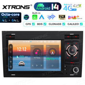 PX74A4AL 7-Zoll-Android-14-Autoradio-Navigationssystem mit integriertem CarPlay und Android Auto und DSP Custom Fit für Audi