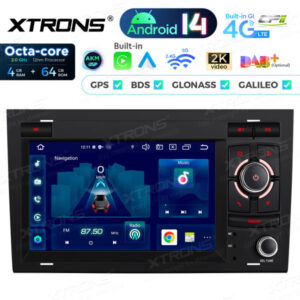 PX74A4AL 7-Zoll-Android-14-Autoradio-Navigationssystem mit integriertem CarPlay und Android Auto und DSP Custom Fit für Audi