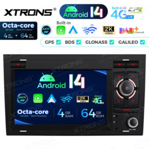 PX74A4AL 7-Zoll-Android-14-Autoradio-Navigationssystem mit integriertem CarPlay und Android Auto und DSP Custom Fit für Audi