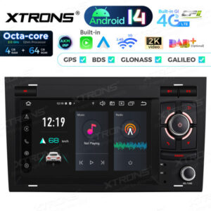PX74A4AL 7-Zoll-Android-14-Autoradio-Navigationssystem mit integriertem CarPlay und Android Auto und DSP Custom Fit für Audi