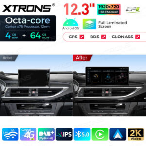 QLA23A6NL 12,3 Zoll Octa Core 4 + 64 GB Android Autoradio Multimedia Player mit vollständig laminiertem Bildschirm für Audi A
