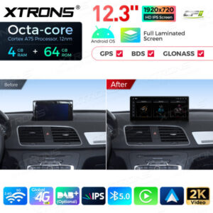 QLA23Q3 12,3 Zoll Octa Core 4 + 64 GB Global 4G LTE Android Autoradio Multimedia Player mit vollständig laminiertem Bildschir
