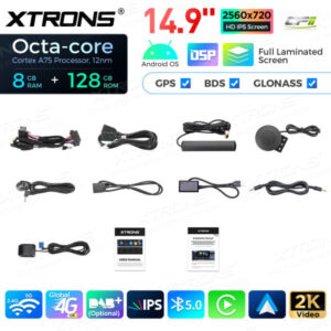 14,9 Zoll Octa Core 8 + 128 GB Global 4G LTE Android Autoradio Multimedia Player mit vollständig laminiertem 2K IPS-Bildschir