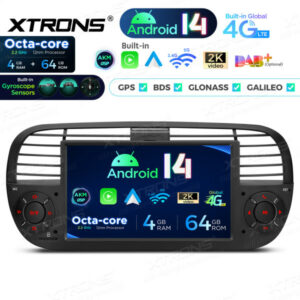 Xtrons PX7450FBLGS Android Autoradio Fiat 500 2007-2015 7 Zoll IPS Display