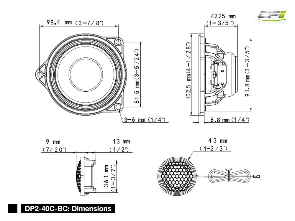 Alpine DP2-40C-B 10 cm 2-WEGE-CENTER-LAUTSPRECHER für BMW 3er und 4er Reihe – DP2-40C-BC-02 CPII
