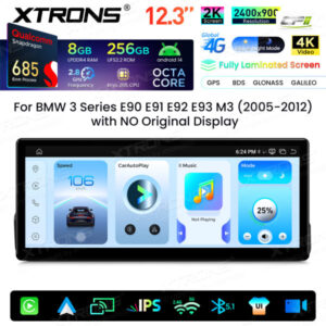 Xtrons Android-Autobildschirm-Upgrade für BMW 3er E90/E91/E92/E93/M3 8/256 GB – QWBX24UMB12E90L-03 CPII