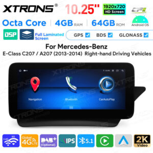 Android Autoradio Xtrons für Mercedes-Benz E-Klasse C207 / A207 Rechtslenker 4/64 GB – QAMS1445M12ECR-01 CPII