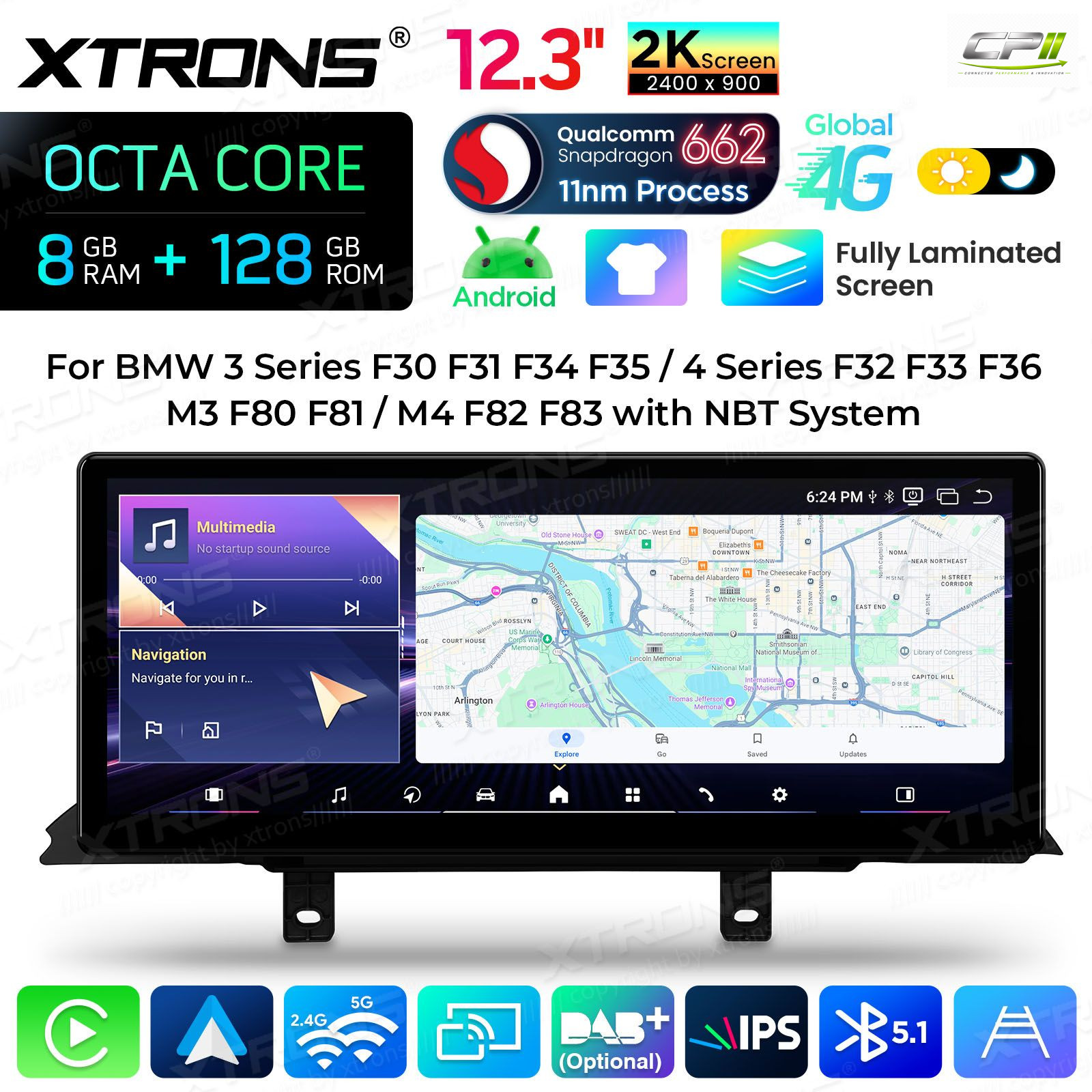 Android Autoradio Xtrons QBBHW24THNBL für BMW 3er/4er/M3/M4 LHD NBT-System 8/128 GB Abverkauf – QBBHW24THNBL-01 CPII
