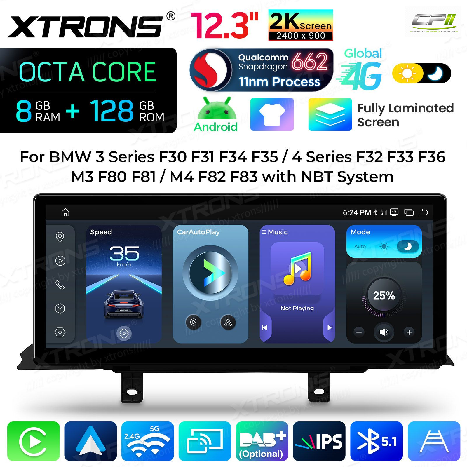 Android Autoradio Xtrons QBBHW24THNBL für BMW 3er/4er/M3/M4 LHD NBT-System 8/128 GB Abverkauf