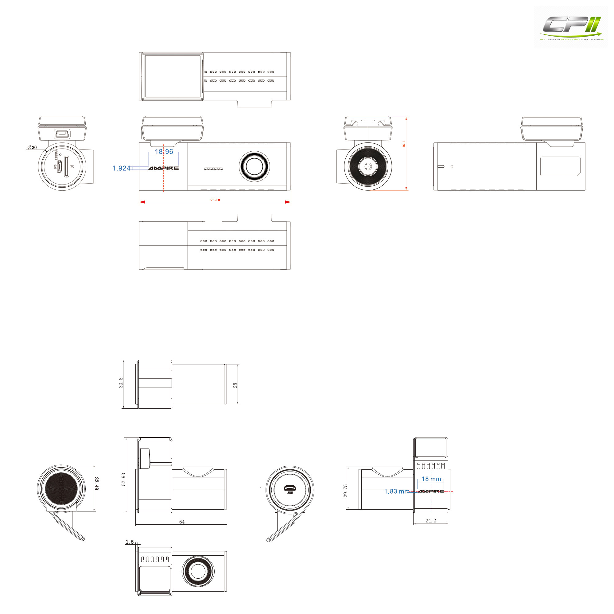 _AMPIRE 2-Kanal Dashcam, 4K Front und AHD Heck, WLAN und GPS