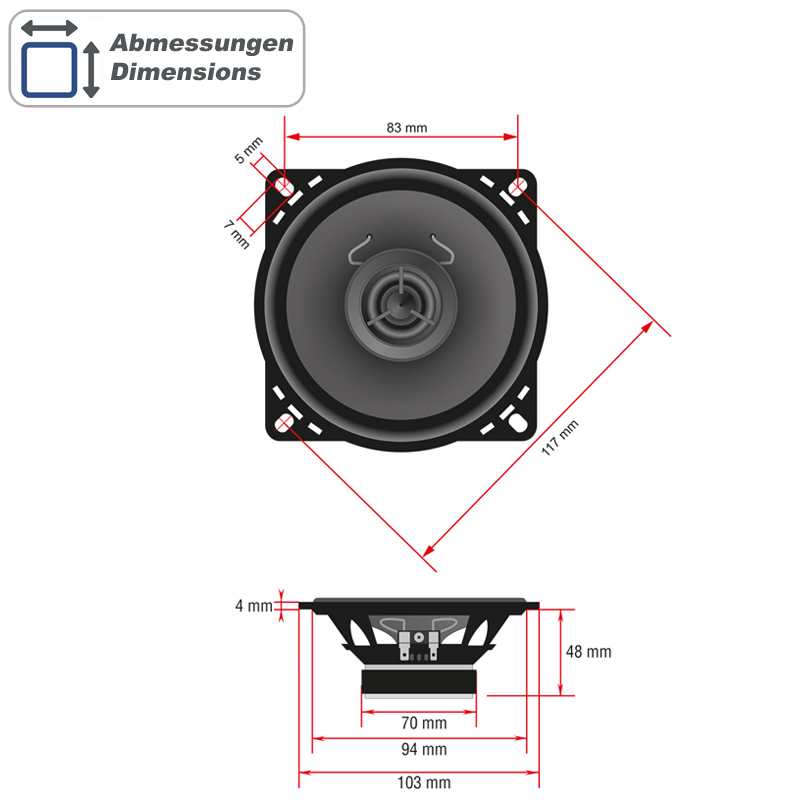Ampire CPX100 Koaxial-Lautsprecher 10cm Paar ohne Gitter mit Seidenkalotte – Bild 8