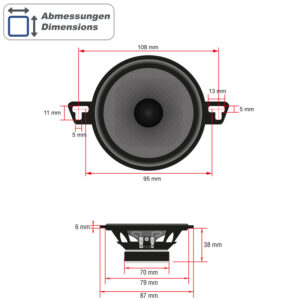 Ampire CPX87 Koaxial-Lautsprecher VW Golf 2 Polo 86c 2-Wege 87mm ohne Gitter – Bild 9