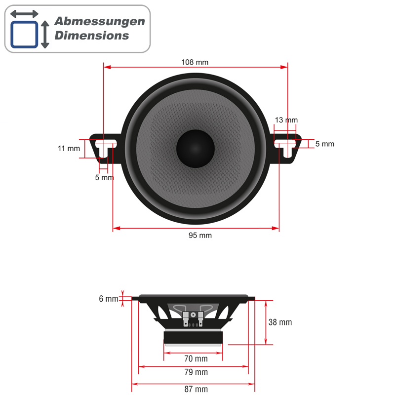 Ampire CPX87 Koaxial-Lautsprecher VW Golf 2 Polo 86c 2-Wege 87mm ohne Gitter – Bild 9