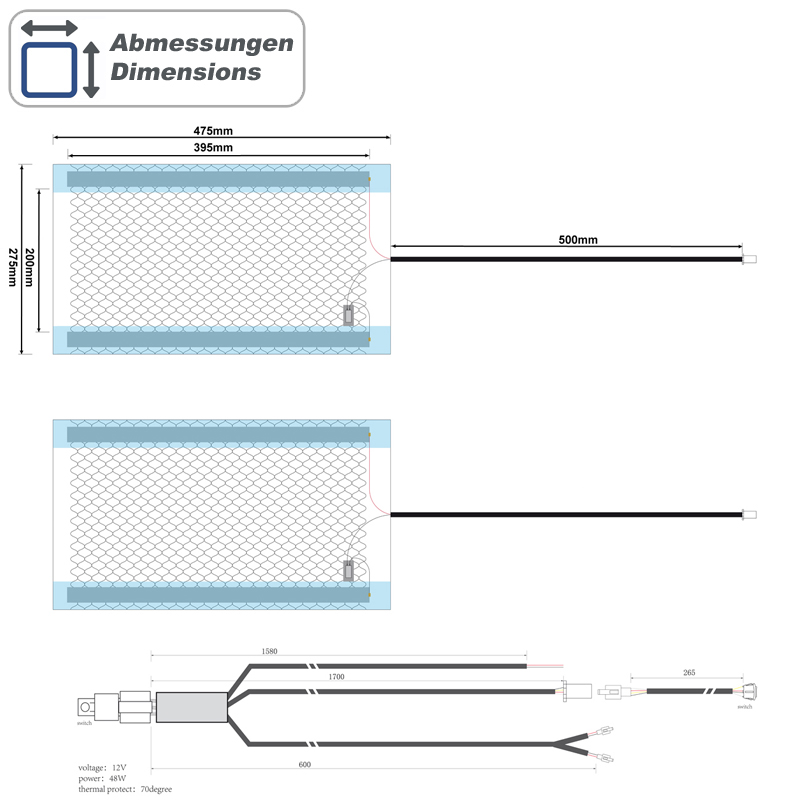 Ampire HEAT202 Sitzheizung 2x 480x280mm Autositz 12V 2-stufiger Schalter – Bild 15